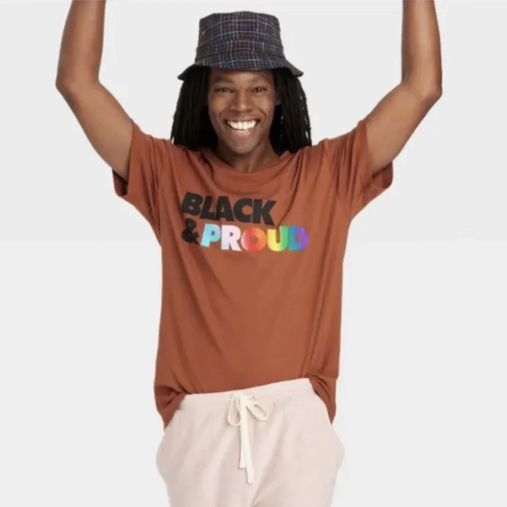 NEW take pride Adult BLACK AND PROUD T-Shirt Brown LGBTQIA GAY PRIDE PARADE TEE - Picture 1 of 6